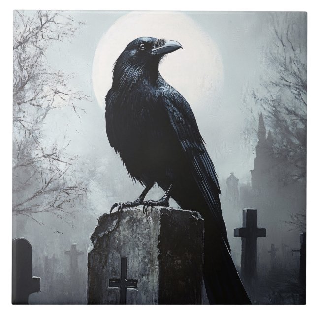 Raven in the Cemetery Gothic Tile (Front)