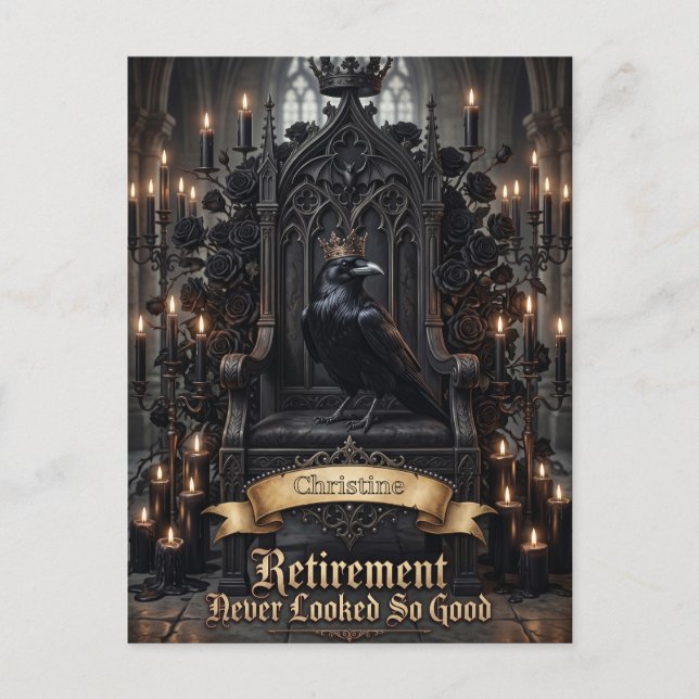 Raven King on Throne Retirement with Custom Name Postcard (Front)