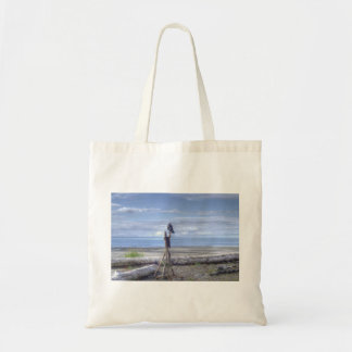 Raven looking out to sea cloth shopping bag. tote bag
