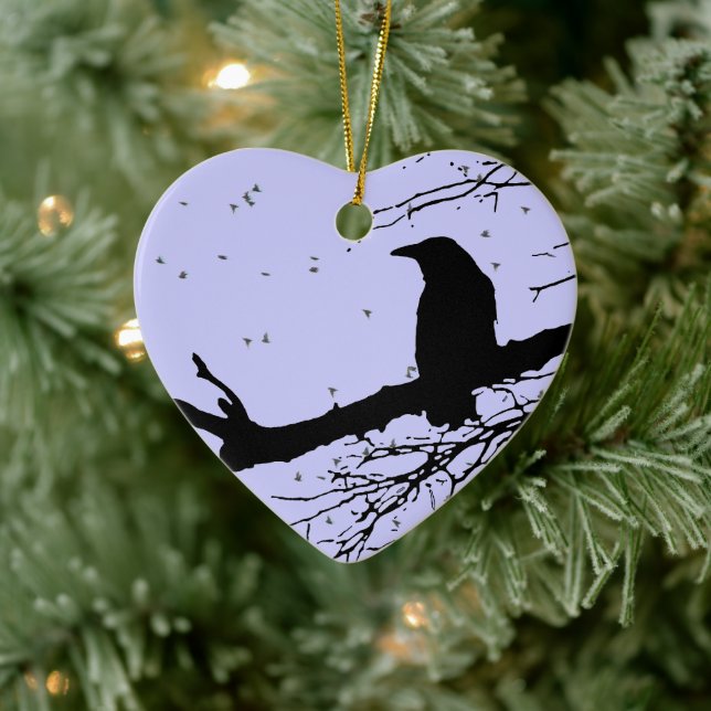 Raven Love Forever Cracked Heart Ceramic Ornament (Tree)