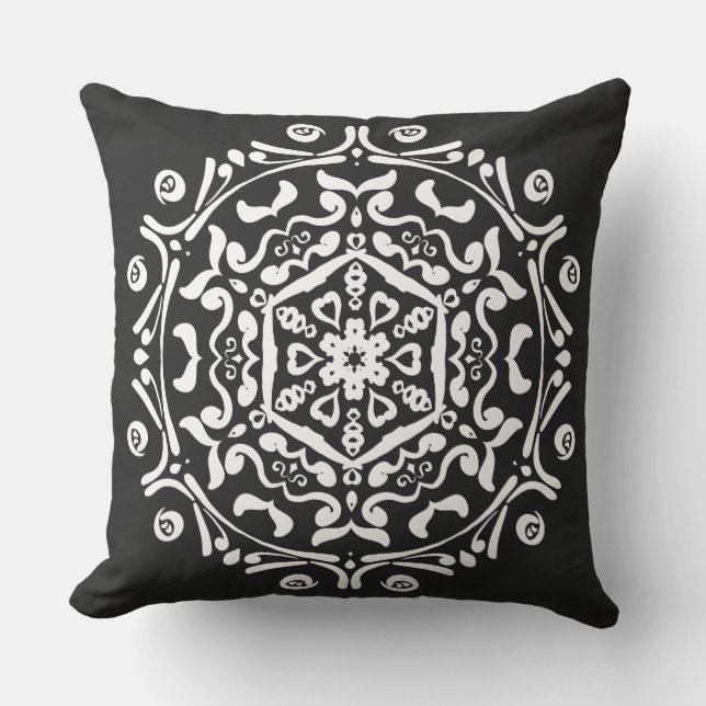 Raven Mandala Outdoor Pillow (Front)