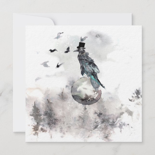 Raven Moon Forest Halloween Party Invitation (Back)