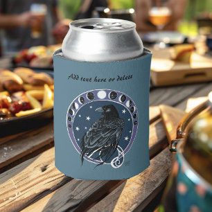 Raven Moon Phases Stars Blue Can Cooler