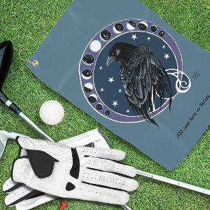 Raven Moon Phases Stars Blue Golf Towel