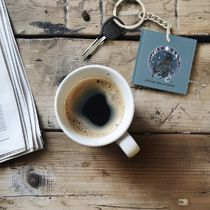 Raven Moon Phases Stars Blue Keychain