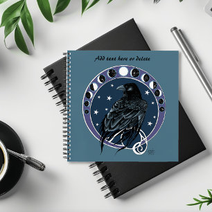 Raven Moon Phases Stars Blue Notebook