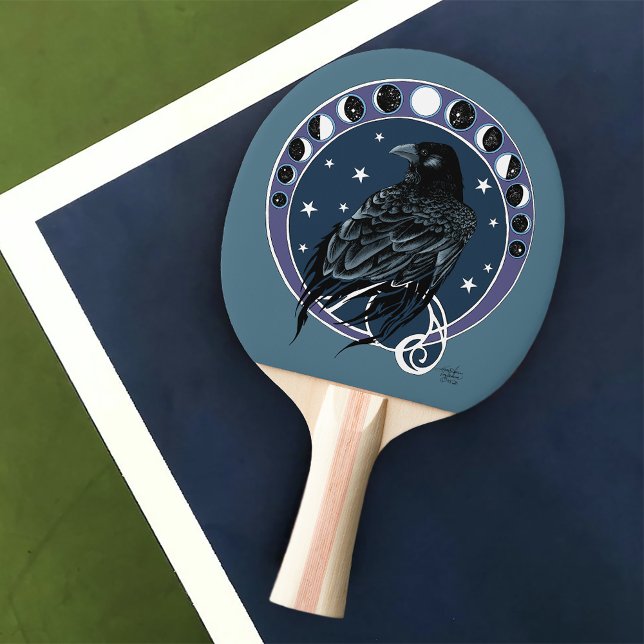 Raven Moon Phases Stars Blue Ping Pong Paddle (Creator Uploaded)