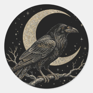 Raven Moon Sticker — Gothic Raven Crescent Moon De
