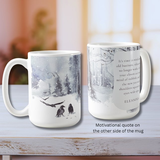 Raven New Beginnings Motivational Quote Coffee Mug (Raven New Beginnings Motivational Quote Coffee Mug-February)