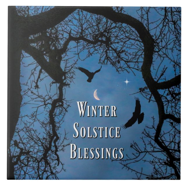 Raven Oak Tree Winter Solstice Decor Tile (Front)