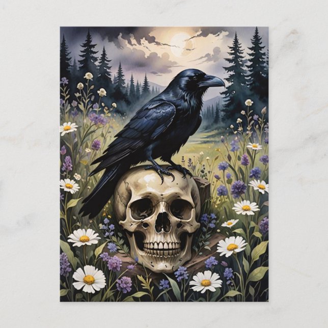 Raven on a Skull Postcard (Front)