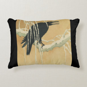 Raven on a tree branch accent pillow