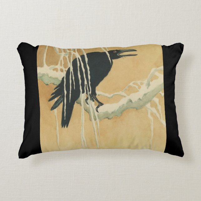 Raven on a tree branch accent pillow (Front)