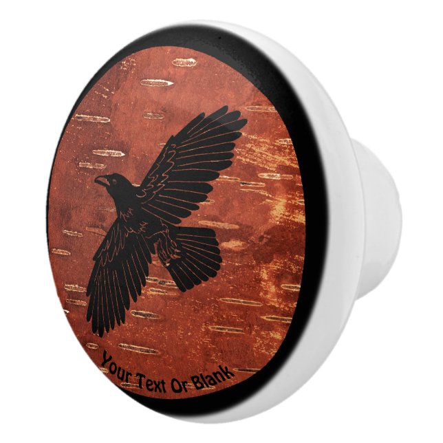 Raven On On Inner Birch Bark Ceramic Knob (Right)