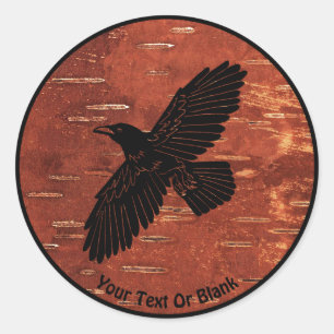 Raven On On Inner Birch Bark Classic Round Sticker