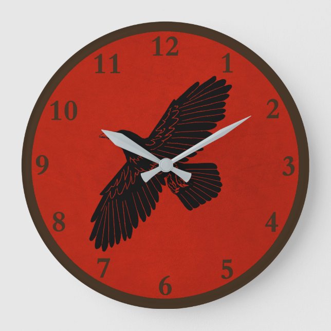 Raven On Red Large Clock (Front)