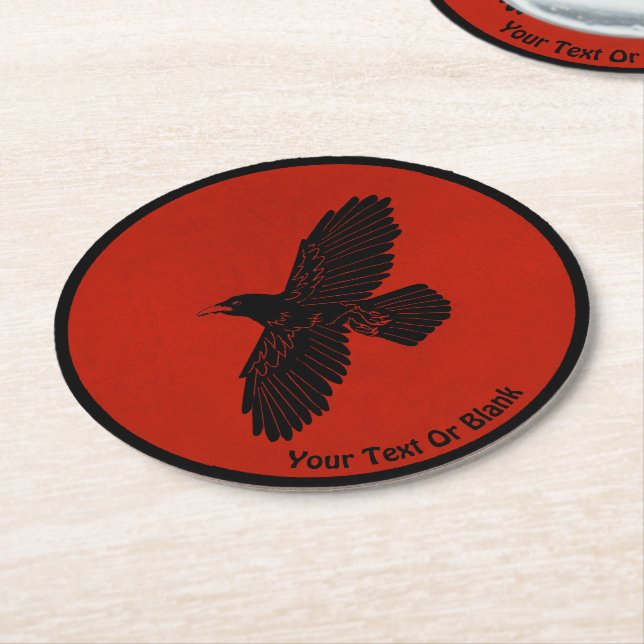 Raven On Red Round Paper Coaster (Angled)