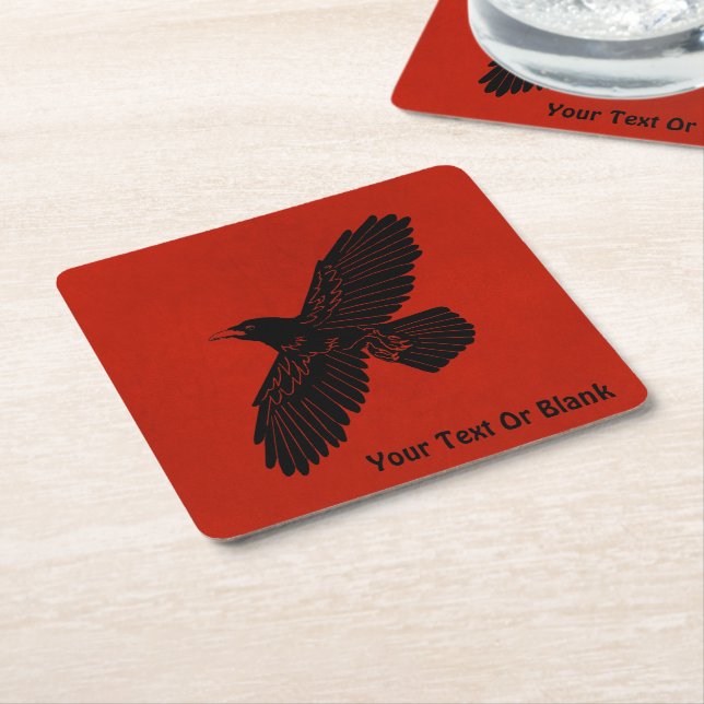 Raven On Red Square Paper Coaster (Angled)