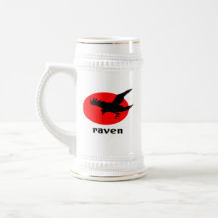 Raven on red sun beer stein