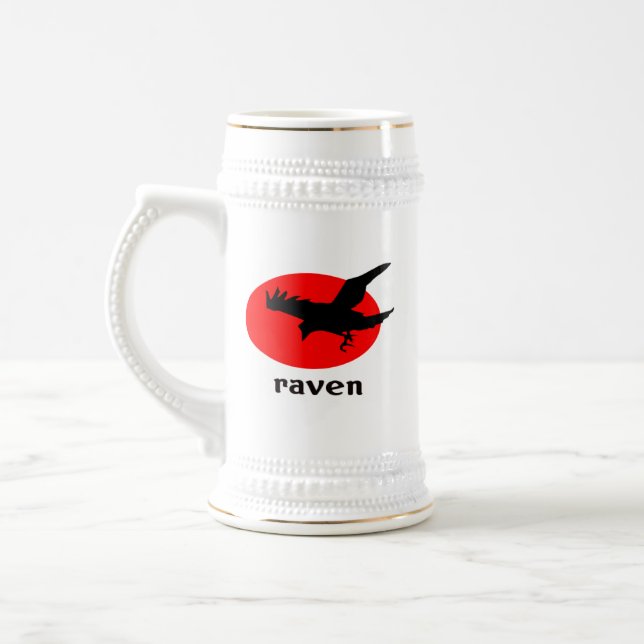 Raven on red sun beer stein (Left)