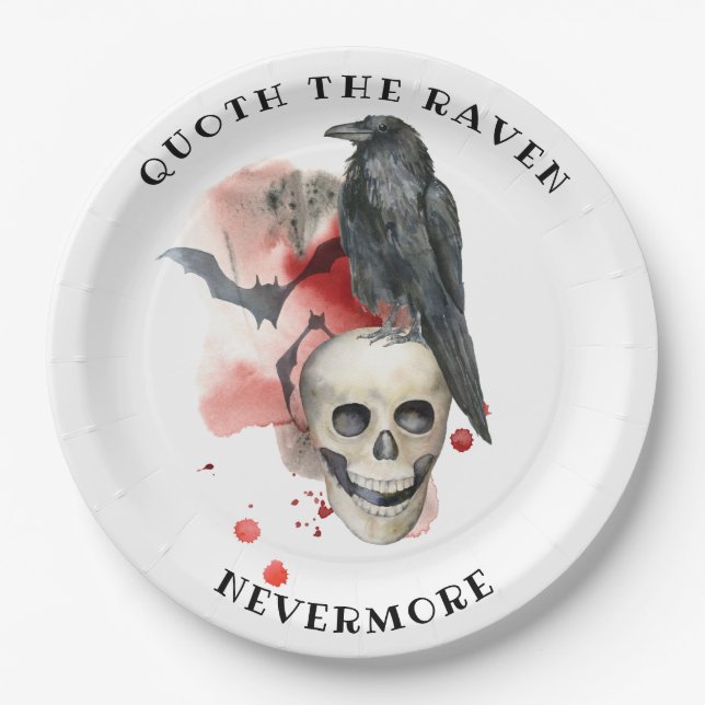 Raven on Skull Blood Drips Bat Paper Plate (Front)