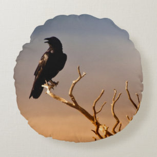 Raven on Sunlit Tree Branches, Grand Canyon Round Pillow