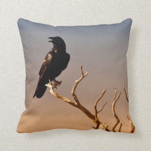 Raven on Sunlit Tree Branches, Grand Canyon Throw Pillow