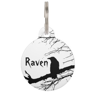 Raven on the Tree Black and White Pet Tag