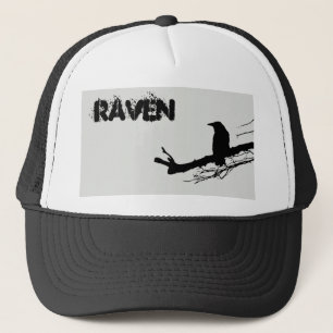 Raven on the Tree Black and White Trucker Hat