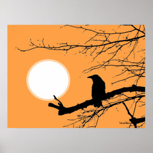 Raven on the Tree Sun Poster