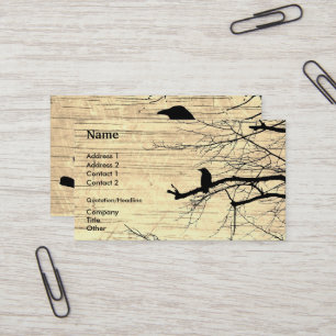 Raven on the Tree with wooden background Business  Card