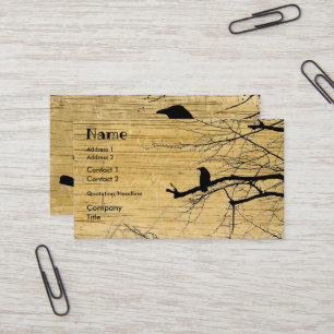 Raven on the Tree with wooden background Business  Card