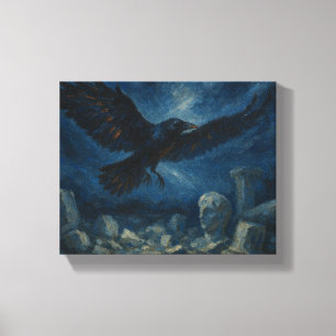 Raven Over Ancient Stones - Dark Fantasy Gothic Canvas Print