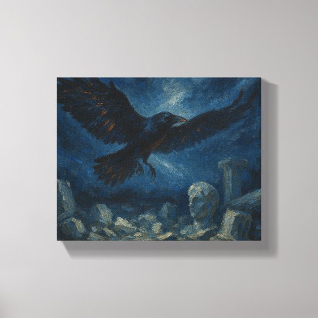 Raven Over Ancient Stones - Dark Fantasy Gothic Canvas Print (Front)