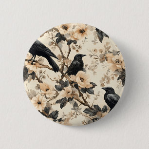 Raven pattern crow floral trees 2 inch round button