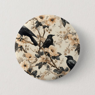 Raven pattern crow floral trees 2 inch round button