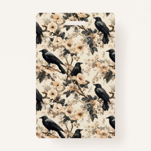 Raven pattern crow floral trees Badge