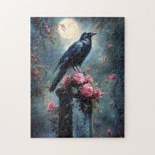 Raven Perched on a Tombstone Jigsaw Puzzle
