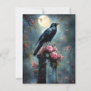 Raven Perched on a Tombstone Postcard