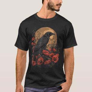 Raven Rose Moon Scary Black Gothic Spooky Crow T-Shirt