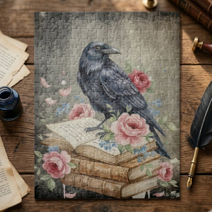 Raven & Roses Gothic Puzzle – Dark Floral Bird Art