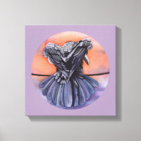 Raven Ruffling Feathers Roosting Crow Bird Art