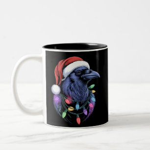 Raven Santa Christmas Tree Lighting Xmas Funny Two-Tone Coffee Mug
