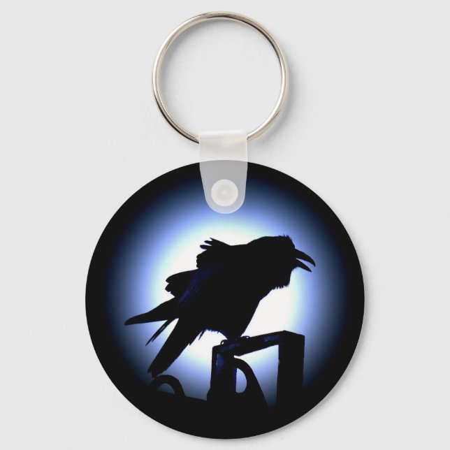 Raven Silhouette Against Full Moon Keychain (Front)