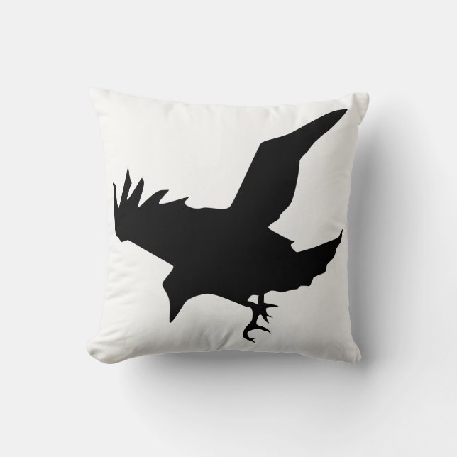 Raven Silhouette Throw Pillow (Front)