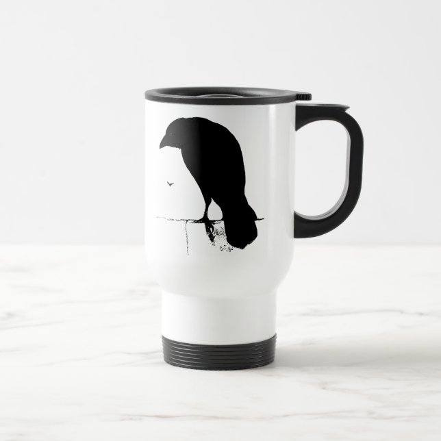 Raven Silhouette - Vintage Goth Ravens & Crows Travel Mug (Right)