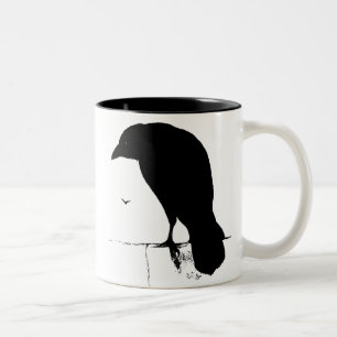 Raven Silhouette - Vintage Goth Ravens & Crows Two-Tone Coffee Mug