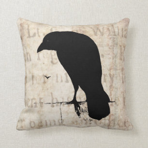 Raven Silhouette - Vintage Retro Ravens & Crows Throw Pillow