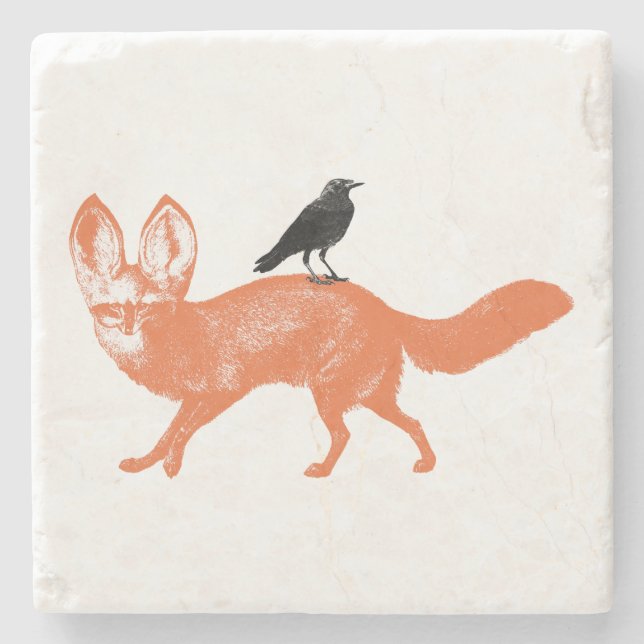 Raven Sits On Fox Stone Coaster (Front)