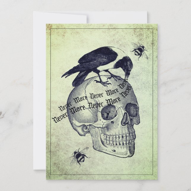 Raven Sits On Skull Halloween Party Invitation (Front)